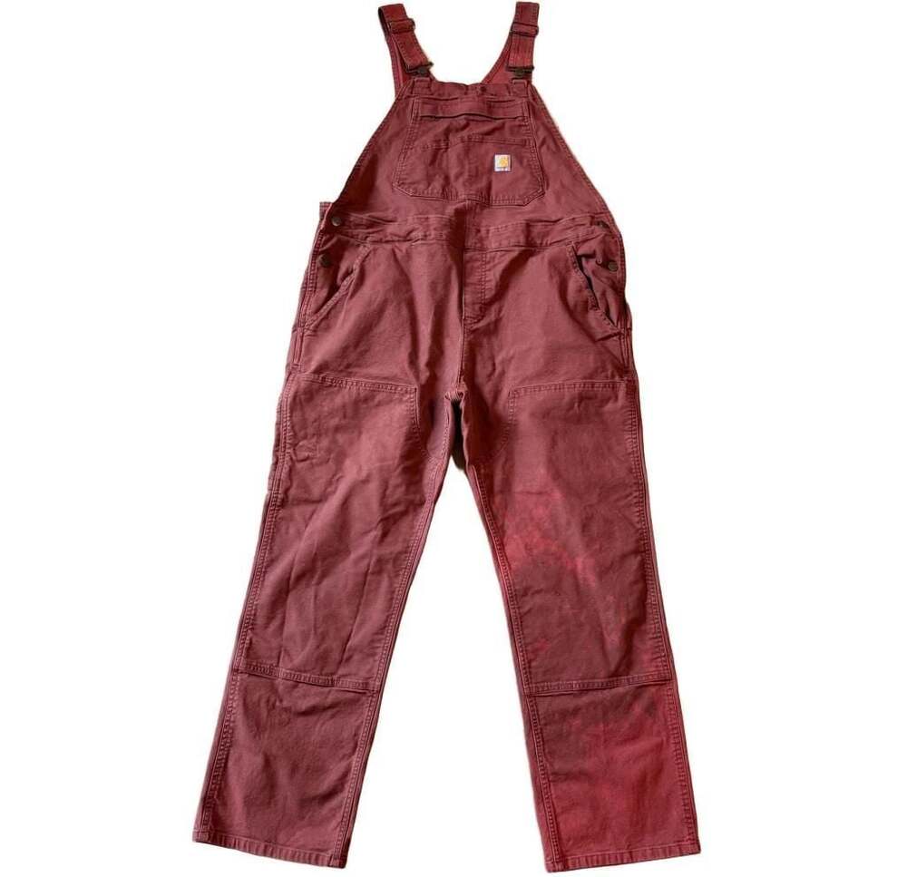 Carhartt Women’s Rugged Flex Overalls L 12-14 Short Burgundy Canvas Workwear